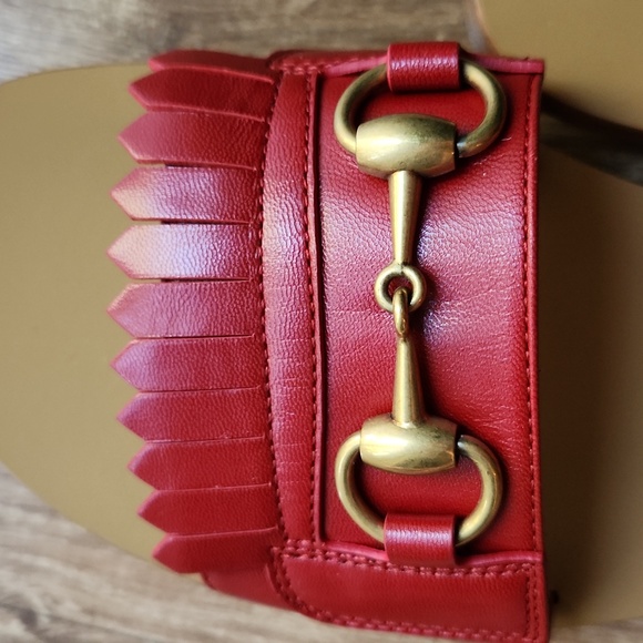 NEW Gucci Varadero Horsebit Fringed red leather sandals/slides size 39 - Picture 3 of 9